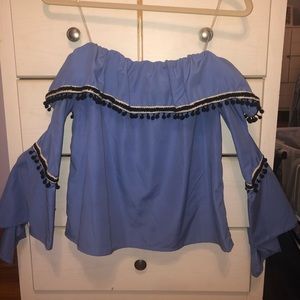 Boohoo off the shoulder tassel top